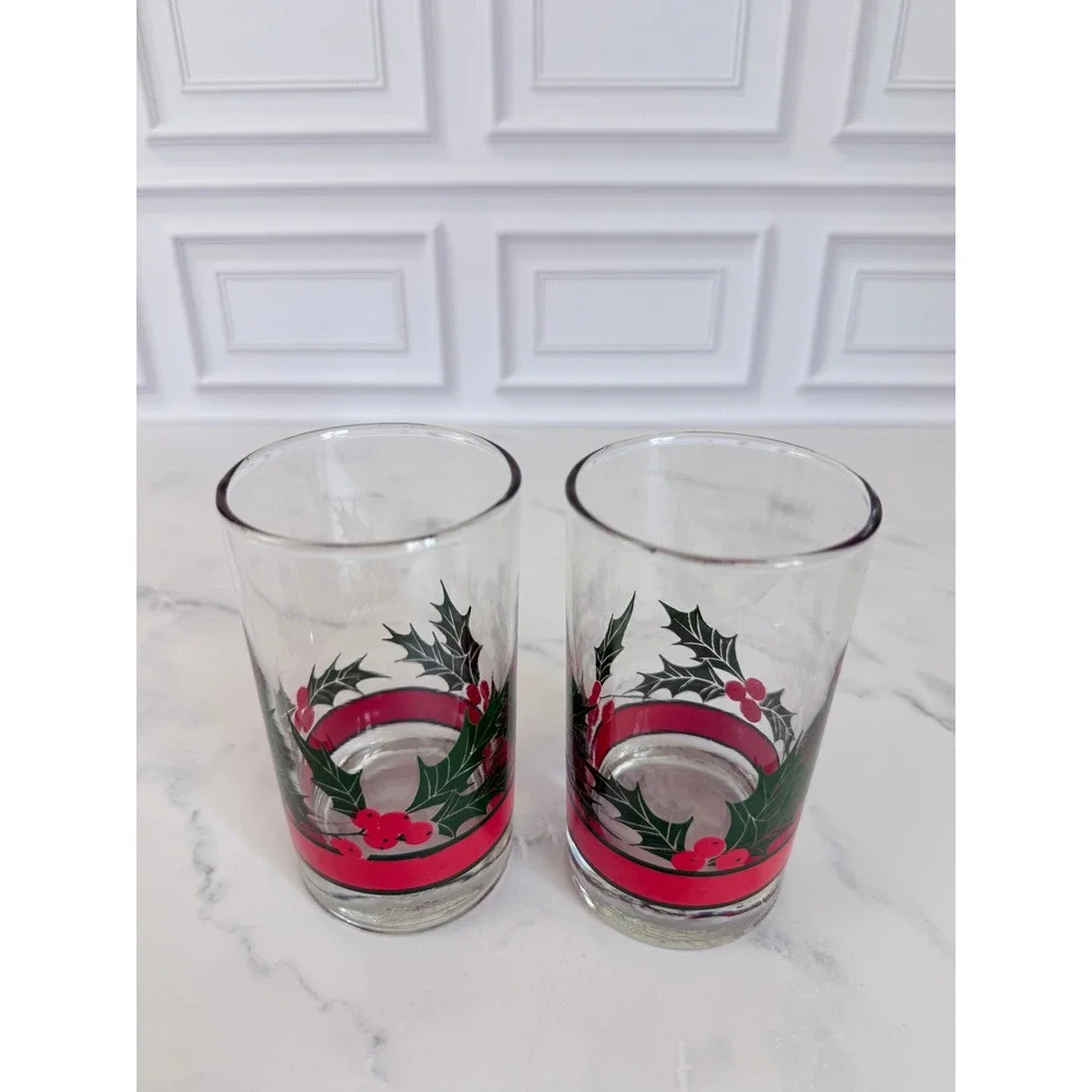 VTG Pair (2) Libbey Holiday Glasses 